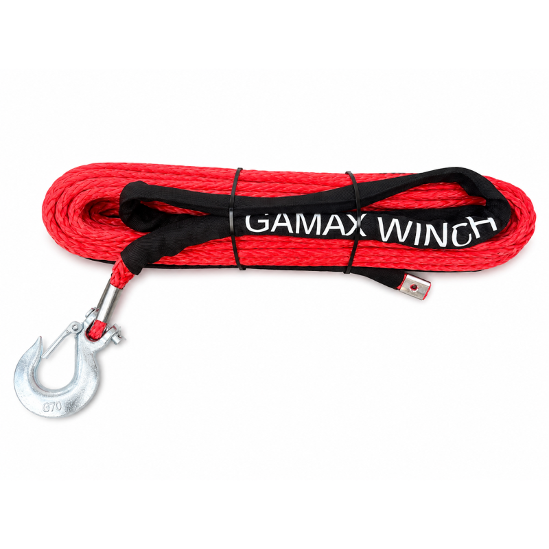 Lano syntetické 28m x 10mm - červené s hákom